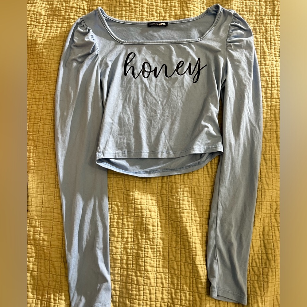 Baby blue “Honey” crop top long sleeve